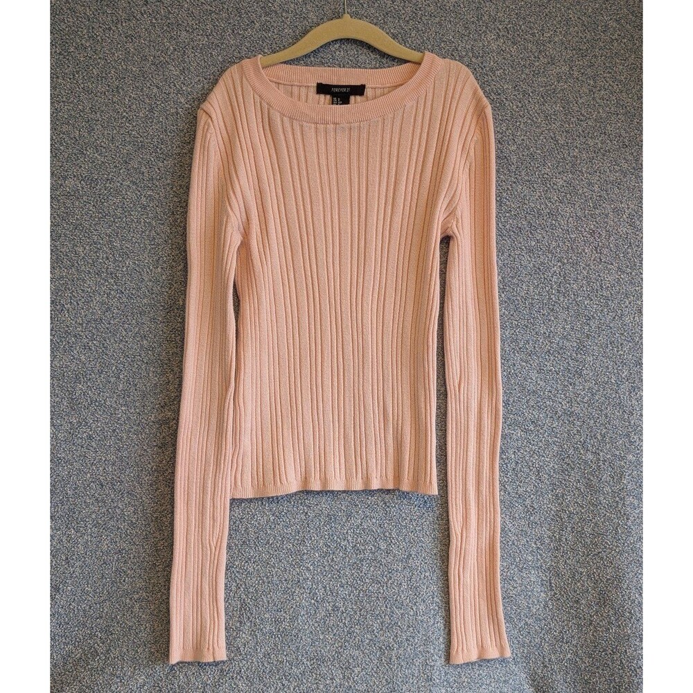 Forever 21 Women's Size Small Light Pink Flirty Coquette Rib Long Sleeve Shirt